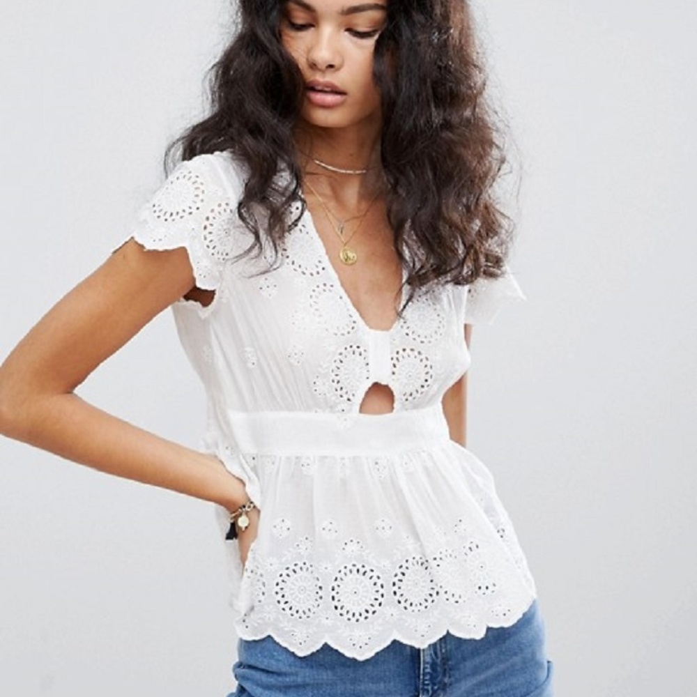 Free People NWT Truly Yours Eyelet Blouse Med